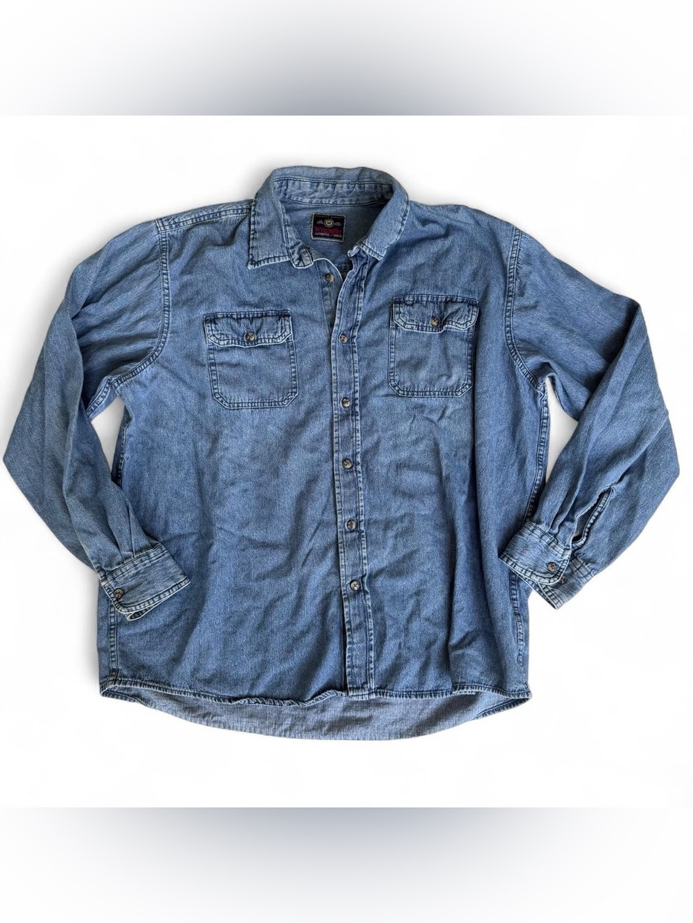 Wrangler Blue Denim Button Up Relaxed Fit Shirt Men’s Size XL Western Workwear